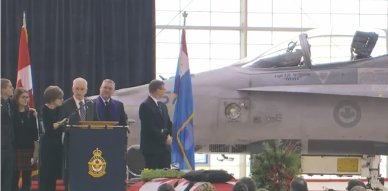  Captain Thomas McQueen’s plane was on display at his funeral this morning at the Canadian Warplane Heritage Museum