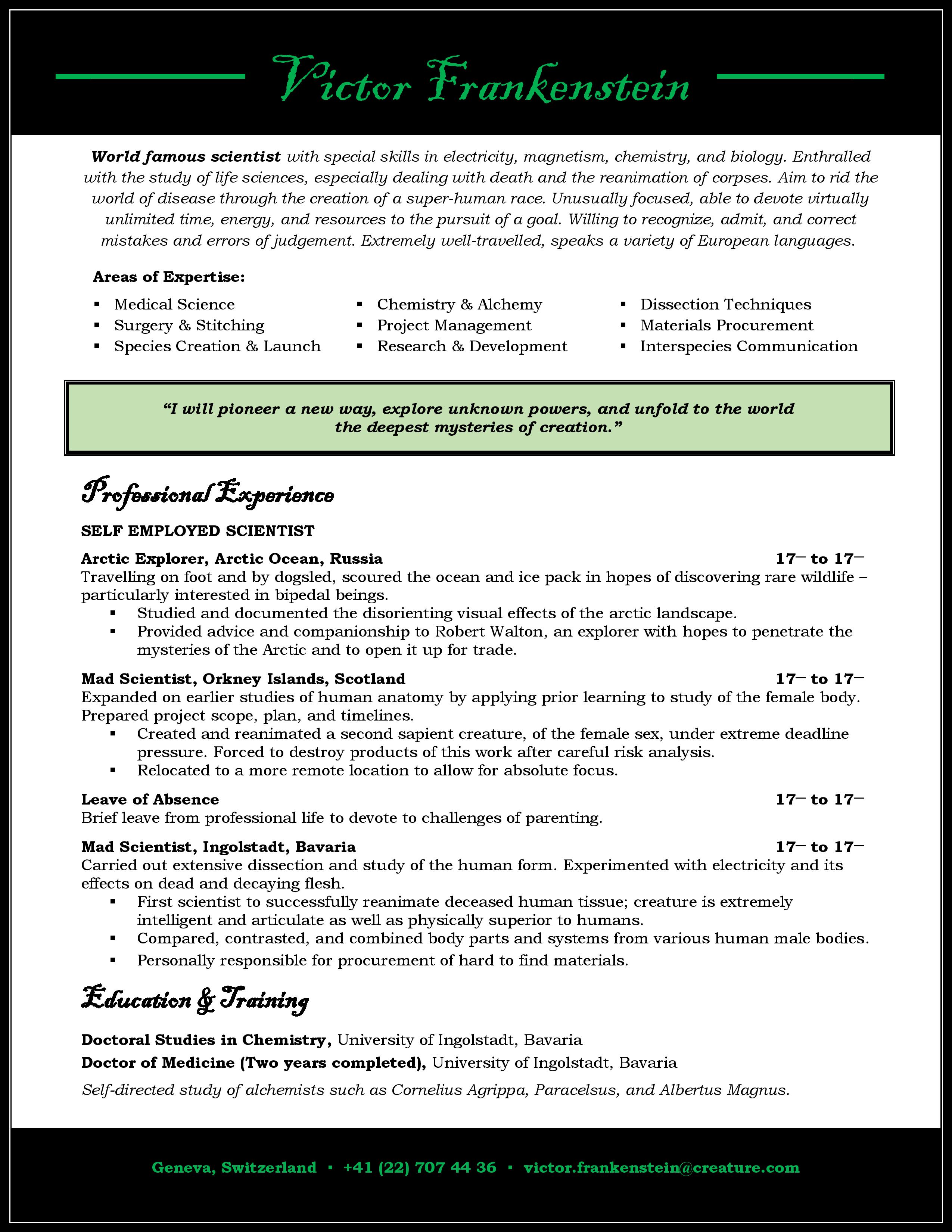 Victor's resume highlights his best work!
